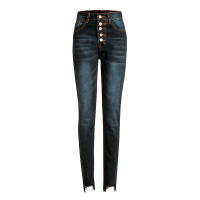 Nuevas Jeans Stretchy Para Niñas Cintura Alta Vintage Azul Mecánica Recta Casual Pantalones De Calle Con Botones Y Bolsillos - details 12