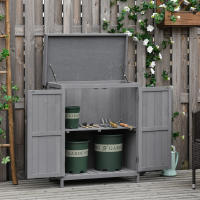Armaria de Jardín Armario para equipamiento de Abeta weatherproof, puertas doobles, 2 compartimientos, Caja de almacenamiento exterior, Armario para herramientas, Caseta de Jardín, gris oscuro, 74x43x88 cm - details 1