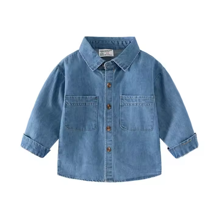 Camisa De Larga Manga Para Niños Estilo Académico Casual Moda Denim Primavera Otoño Unisex Material Algodón Y Poliéster - 1