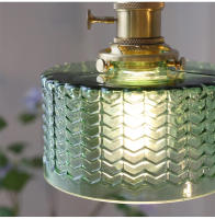 Lámpara Colgante De Vidrio Verde Vintage Con Interruptor Para Dormitorio Y Sala De Estar Iluminación Interior LED Nordic Copper Loft - details 5