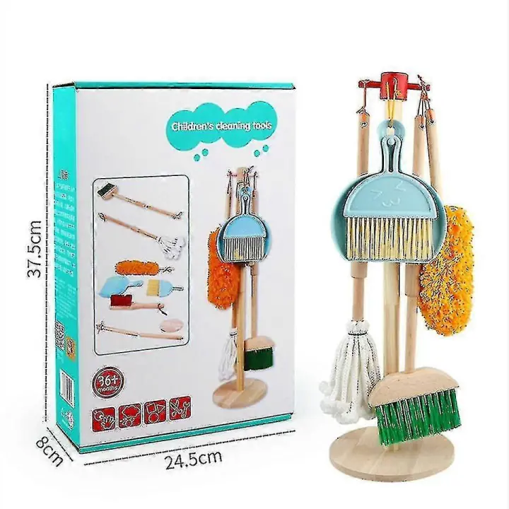 Juego de Limpieza de Madera, juguetes de Limpieza para niños 6 piezas-Soporte Colgante - 1