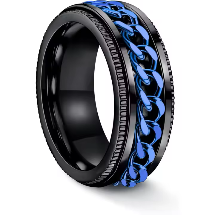 Anillos de Maple inoxidable para hombre - Anillo giratorio para hombres y Mujeres, anillos de Ansiidad, Cadena Negra, Alianza de Boda de 8mm, Talla 8- - 1