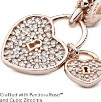 Pandora Pavé-Herzschlösser Charm-Anhänger MIT 14 Karat Rosévergoldete Metallegierung und Cubic Zirkonia Steinen Moments Collection, Viene con El embalaje de Caja de regalo original. - details 1