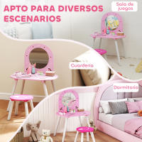 AIYAPLAY Tocador Infantil con Taburete y Espejo, Tocador para Niñas con Dibujos de Corazones, Mesa de Maquillaje para Niños y Niñas de 3-6 Años, Rosa - details 6