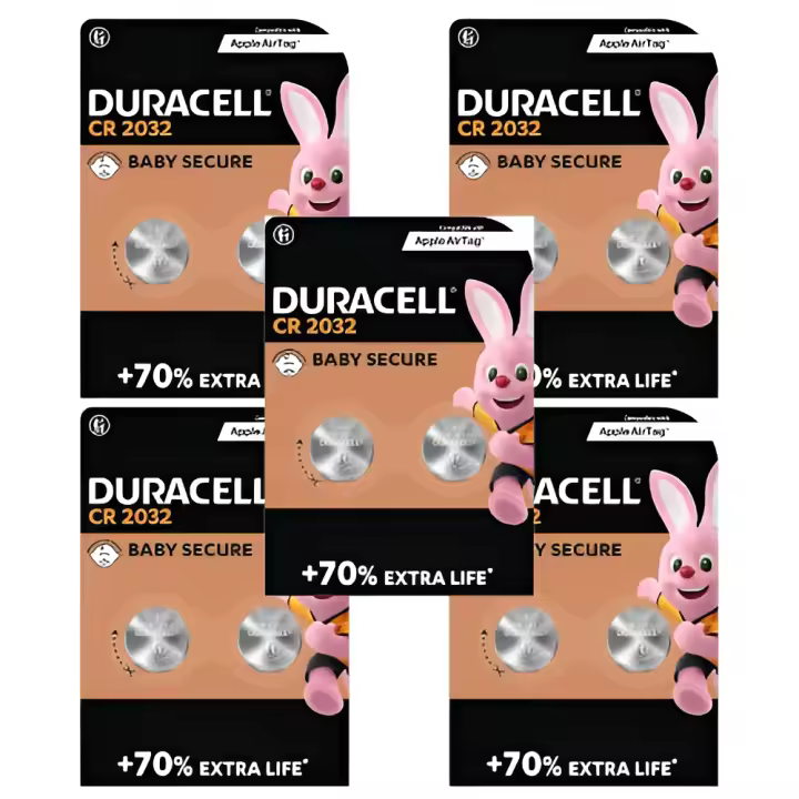 Pilas de botón de litio Duracell CR2032 - Extra duración - Tecnología Baby Secure - Recomendadas para Apple AirTag - Juego de 10 - 1