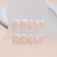 24pcs/set Uñas Postizas Cortas De Acrílico Estilo Francés Con Diseño De Flores Y Mariposas Para La Temporada De Primavera Y Verano Artículos De Belleza Para Uñas - details 16
