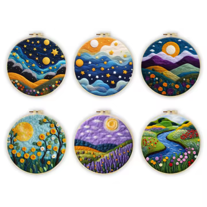 RUOPOTY Kit De Punto De Tela De Lana Felpa Pintura Del Cielo Estrellado Jardín Para Principiantes Con Parches Bordados Set De Manualidades DIY - 1