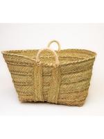 Fibranature - Cesta, leñera de esparto rectangular con dos asas - Fabricación 100% artesanal con prodcutos naturales - articulo para guardar la leña y decorativo - detalle de cuerda blanca en asas y borde - - details 3