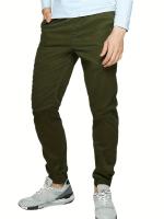 Pantalones Casuales Para Hombre De Tela Tejida En Color Sólido Con Bolsillos Multípleulos Cierre De Cremallera Y Cordón Estilo Safari De Pierna Recta Y Suelta Para Trabajo - details 4