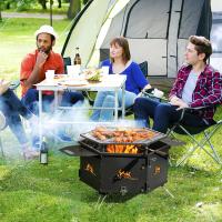 Barbacoa 2 en 1 de Camping, Carbón y Leña Portátil Con 2 Asas y Parrilla Giratoria de 360°, Plegable de Acero Inoxidable Para Viajes, Fiesta, Hoguera - details 0