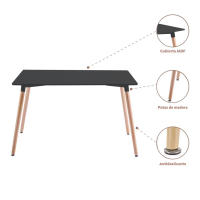 ORION91 Conjunto de 6 Sillas SIRIO Acolchadas Negro y Mesa Rectangular 120 x 80 cm Negro 🖤 - Estilo Nórdico Ideal para Comedor, Salón, Oficina, Terraza - SpazioLuzio - details 1
