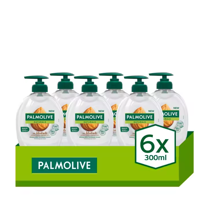 Jabón de manos Palmolive Naturals, Leche y Almendra con hidratante 300ml. Pack de 6 - 1