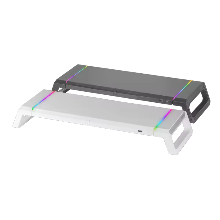 Mars Gaming MGS-ONE, Soporte Premium Monitor, Iluminación RGB Chroma, Soporte Móviles/Tablets y Cajón, Ajustable 3 Tamaños, USB 2.0, Soporte Gaming RGB Blanco - 1