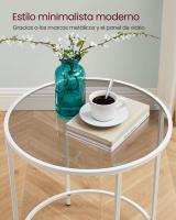 Mesa auxiliar redonda de cristal, marco de acero, en verde laurel o blanco perla, ideal para salón y balcón - details 2