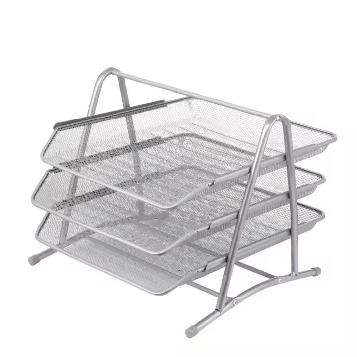 Rack De Almacenamiento Para Archivos De Tres Capas En Malla Metálica Con Cajón Para Oficina Organizador De Espacio - 1