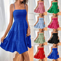 Vestido De Verano Para Mujer Con Hombros Alargados Y Cuello En V De Color Sólido Textura Versátil Vestido De Rodilla Ajustado Y Flare - details 3