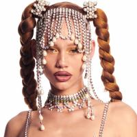Peinado De Boda Stonefans Con Rhinestone Trenzado Largo De Perla Agua Caída Cristal Headdress Para Diadema Joyería De Cabello Para Mujer - details 3