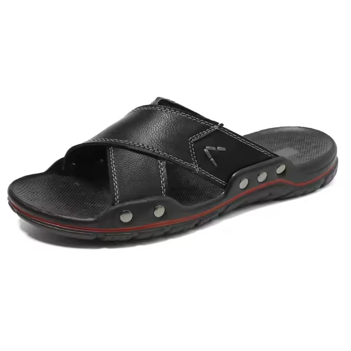 Zapatillas De Cuero Extra Anchas Para Hombre Sandalias De Comodidad Clásica Ligera Antideslizante Suela Duradera Para Exteriores - 1