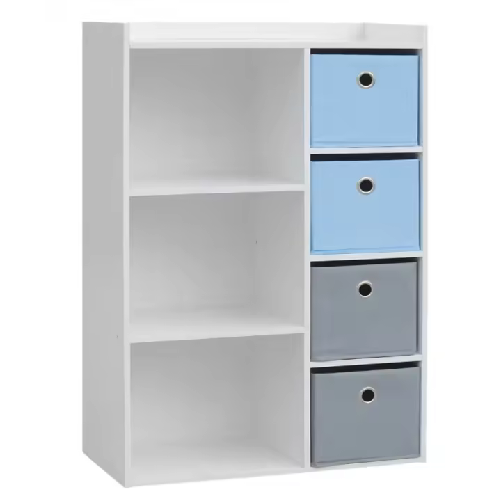 Maxia Market - Mueble de 4/6 cestas de almacenamiento Junior Infantil madera blanca, Multicolor, Mueble de almacenaje para dormitorio infantil - 1
