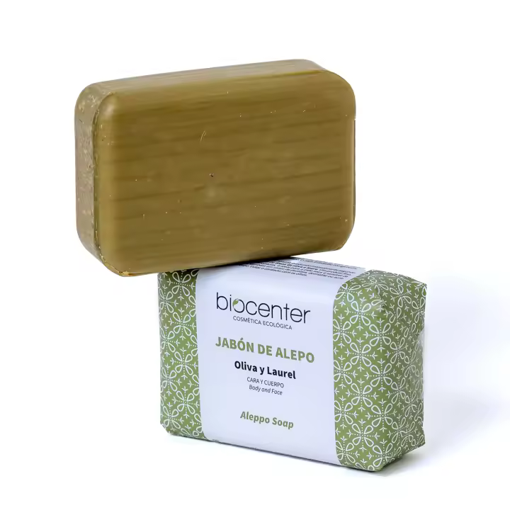 BIOCENTER Jabón de Alepo - Oliva y Laurel - para cara y cuerpo - 100% natural y sin perfumes - 1