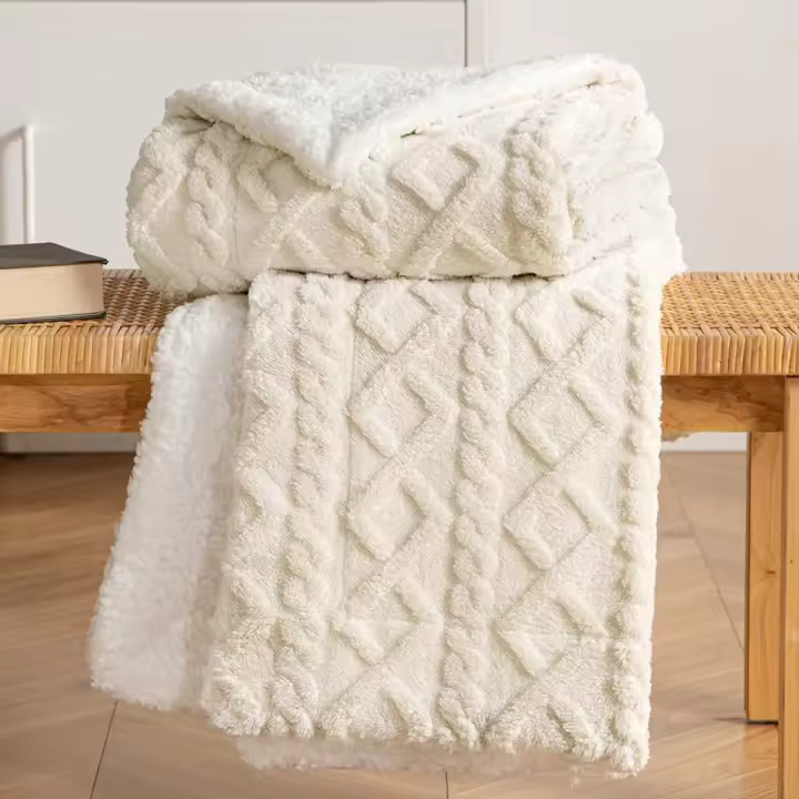 HOME TEXLOVA®  Manta Sofa de Borrego, Manta Doble Cara Franela y Sherpa, 100% Poliester, Suave y Caliente para Invierno, 130x160 160x220 220x240 - 1