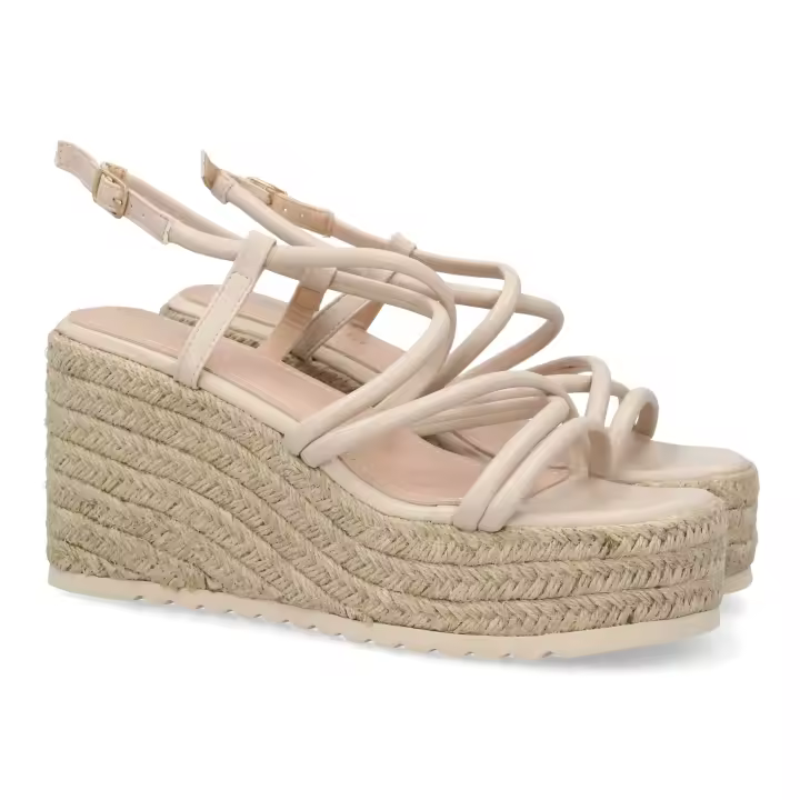 PuntoSalao Sandalias de cuña y plataforma en yute para mujer color beige YJ797 - 1