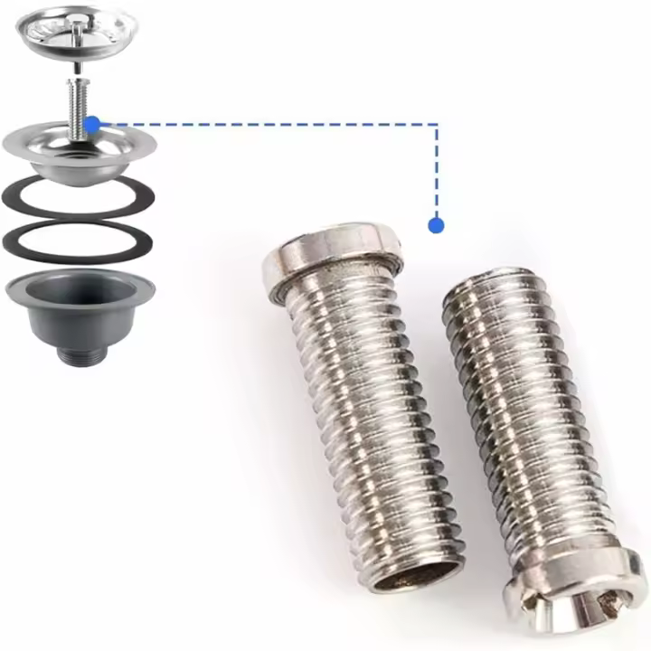 Fregadero, 2 piezas de perno banjo de 45 mm para válvulas de colador, tornillo de colador de drenaje de acero inoxidable para desagües de válvulas con 1,5" y 3,5", válvula de drenaje del fregadero, accesorios del kit de drenaje - 1