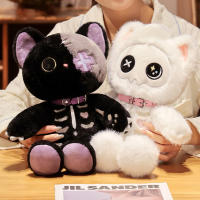 Muñeco De Peluche Gato Esqueleto Negro Kawaii Creativo Animal De Peluche Cojín Gótico Para Niños Regalos De Halloween Tamaño 40cm Relleno De Algodón PP - details 10