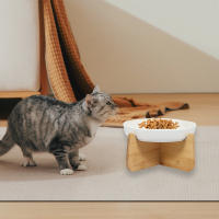 Tazón De Alimentos Para Gatos Elevado Con Soporte De Madera Tazón De Cerámica Lento Alimentador Anti Vómito Para Alimentación De Gatos - details 3