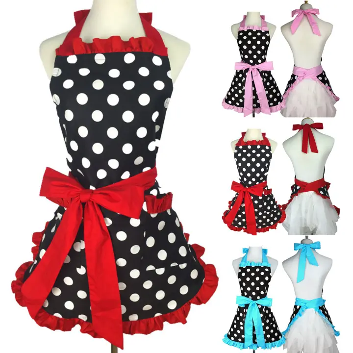 Delantal Lindo Con Bolsillos Estilo Retro Rojo Con Puntos Para Navidad Sin Mangas Ajustable Para Cocinar Y Limpieza Para Mujeres Y Niñas - 1