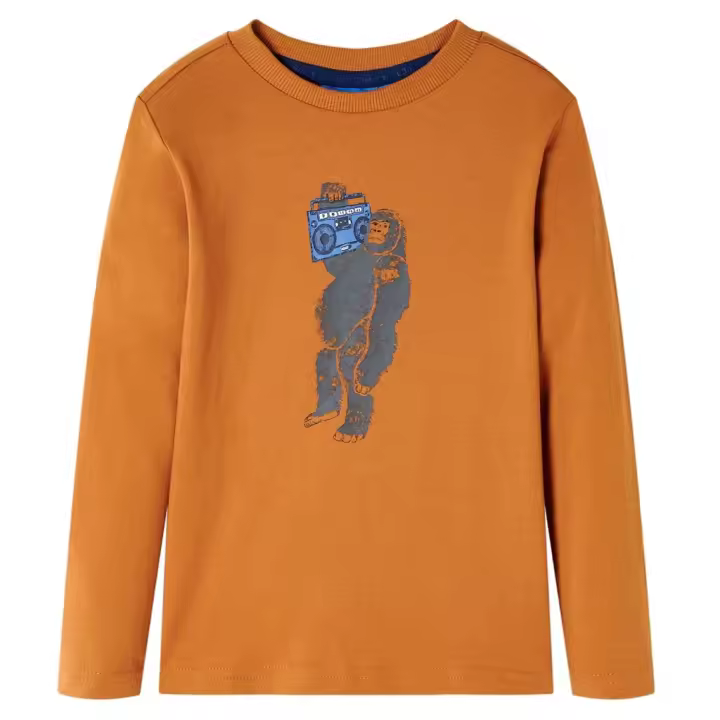 Camiseta infantil de manga larga ocre oscuro 128 en tamaño 128 (7-8 años)/104 (3-4 años)/92 (1,5 - 2 años) y más - 1