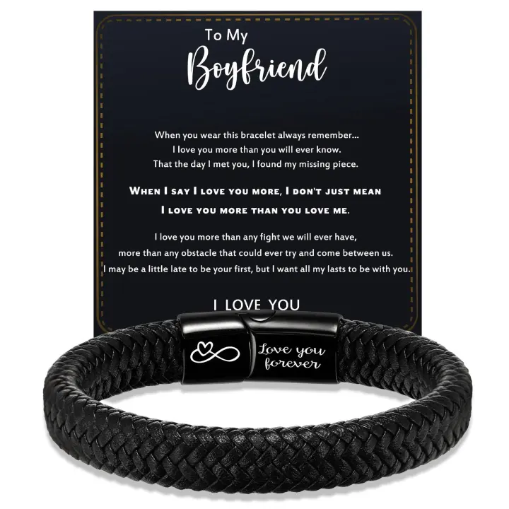 Pulsera de cuero para hombre, festival Gift, Aniversario, graduación, pulsera de cuero grabado, pulsera de cuero con Amor Infinity - 1