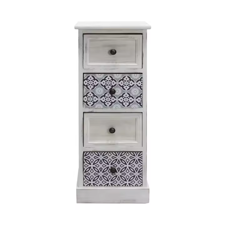 Rebecca Furniture Cajonera de Madera Blanca Gris con 4 Cajones para baño Shabby Chic 76x30x25 cm - 1