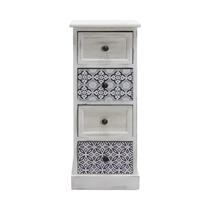 Rebecca Furniture Cajonera de Madera Blanca Gris con 4 Cajones para baño Shabby Chic 76x30x25 cm - 1