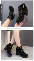 Botas De Tacón Alto Para Mujer Primavera Invierno Calidad Superior Con Cordones Moda Europea Zapatos De Mujer PU Botas Con Plataforma Entrega Rápida - details 6
