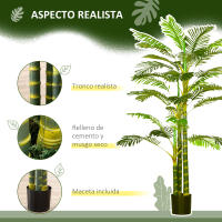 HOMCOM Planta Artificial Palmera Areca Grande 190 cm con Maceta y 30 Hojas Decoración para Interior y Exterior Salón Oficina Balcón Ø19,5x190 cm Verde - details 3