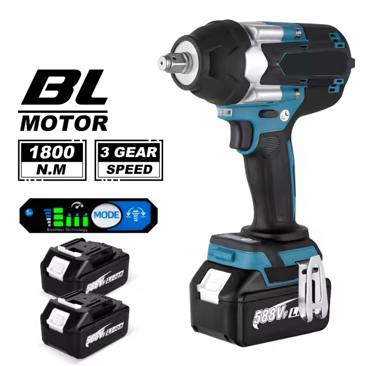 Llave de impacto eléctrica sin escobillas, Torque de 1800n. M, batería de iones de litio de 1/2 pulgadas, herramientas eléctricas inalámbricas para batería Makita de 18V - 1
