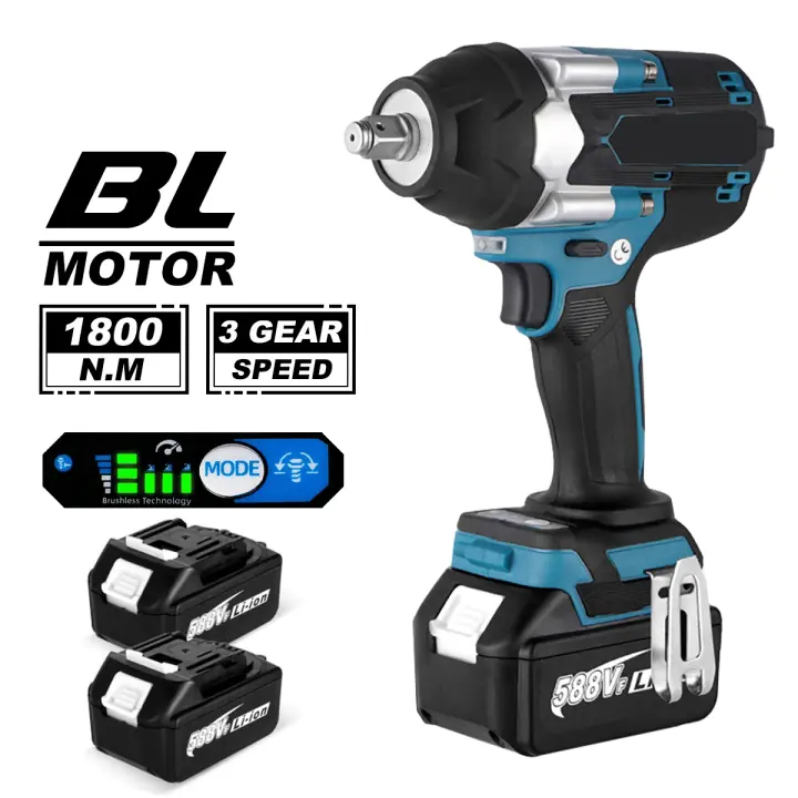 Llave de impacto eléctrica sin escobillas, Torque de 1800n. M, batería de iones de litio de 1/2 pulgadas, herramientas eléctricas inalámbricas para batería Makita de 18V - 1
