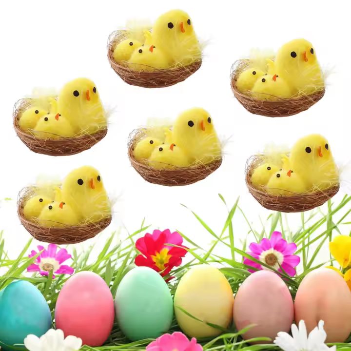 12 Uds. Pollito de Pascua amarillo Mini encantador Artificial decoración del hogar juguetes pollo de peluche regalo de Pascua para niños - 1