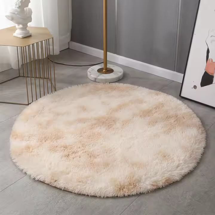 Alfombra Redonda De Peluche Sintético De Alta Calidad Para Niños Habitación Suave Y Cálida Alfombra De Cojín Fluffy Tie-Dye Antideslizante Y Resistente Al Desvanecimiento Para Interior - 1