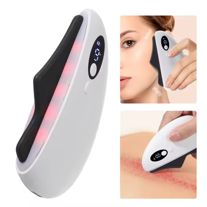 BIT Masajeador corporal de calefacción eléctrica, tablero de raspado de vibración de Guasha, masaje de meridianos de cuello y espalda, herramienta de adelgazamiento de elevación de la piel de la cara - 1