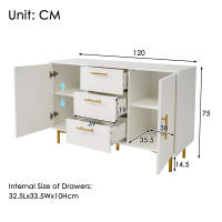 Cómoda Con 2 Puertas Y 3 Cajones, Cómoda con Puertas Blancias, Estantes Ajustables para Sala de estar Dormitorio, Blanco H75/W120/D40 cm - details 4