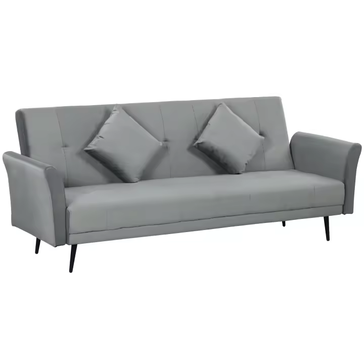 HOMCOM Sofá Cama Convertible Sillón Cama Sofá Cama de 3 Plazas con Respaldo Ajustable de 3 Niveles y 2 Almohadas Acolchadas Carga 360 kg para Oficina Dormitorio Salón Gris - 1