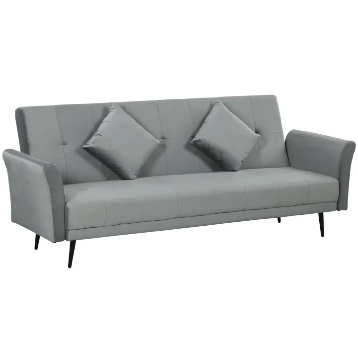 HOMCOM Sofá Cama Convertible Sillón Cama Sofá Cama de 3 Plazas con Respaldo Ajustable de 3 Niveles y 2 Almohadas Acolchadas Carga 360 kg para Oficina Dormitorio Salón Gris - 1