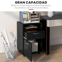 HOMCOM Cajonera de Oficina Móvil con Cajón y Gabinete Mueble Archivador con Ruedas Soporte de Impresora para Estudio 40x35x60 cm - details 0