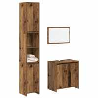 vidaXL Set de muebles baño 3 pzas madera contrachapada roble marrón en color Marrón roble/Negro/Blanco brillante y más | almacenamiento funcional diseño moderno para baño dormitorio sala - details 3