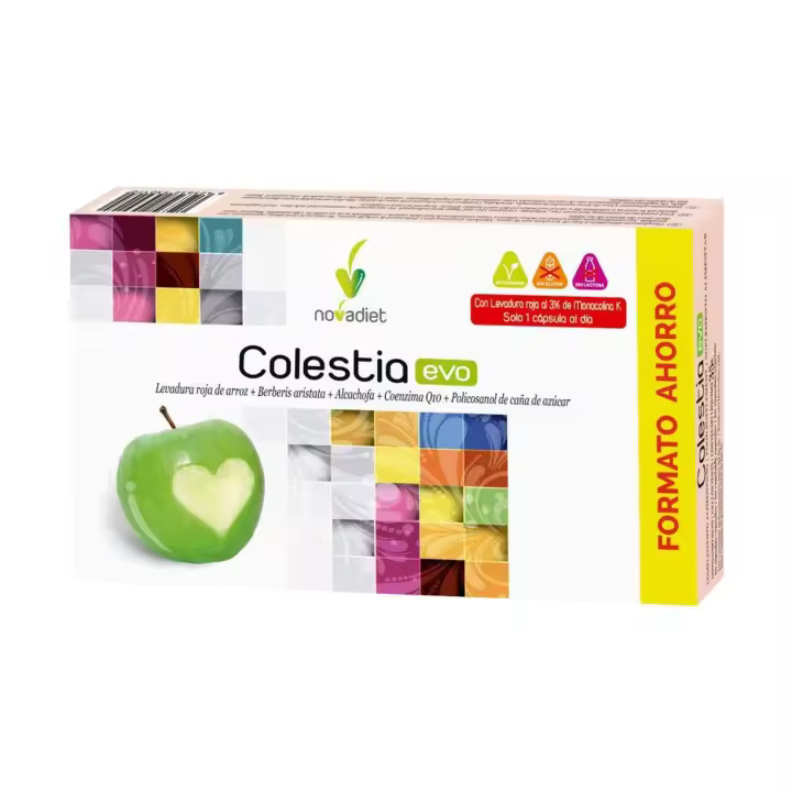 Novadiet COLESTIA EVO 60 Cap - Pastillas para el Colesterol, Arroz fermentado con levadura roja +Berberis aristata+Alcachofa+Coenzima Q 10+Policosanol de caña de azúcar - 1