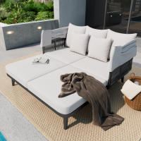 Muebles de Jardín Para 2 personas, sillas de Playa, tumbonas de Jardín, tumbonas, Toldo retrácthil, Estructura de Maple galvanizado, cojines de 10 cm de grosor, Cuerda Tejida a mano - details 0
