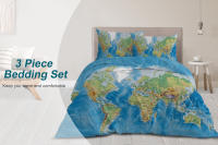 Juego De Cama Con Diseño De Mapa Del Mundo 3 Piezas Funda De Edredón Y 2 Almohadillas Estilo Moderno 100% Poliéster - details 0