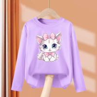 Camiseta De Gato Con Lazo Para Bebé Niña 2024 Manga Larga Algodón Y Poliéster Estilo Casual Primavera Tallas 3-14 Años - details 4
